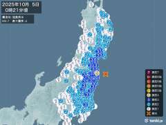 0時21分ごろ、Ｍ５．７　福島県沖 北緯37.4度　東経141.