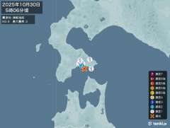 5時6分ごろ、Ｍ２．９　津軽海峡 北緯41.7度　東経140.8