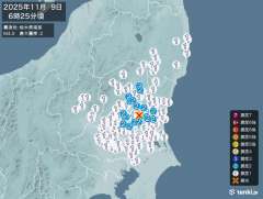 6時25分ごろ、Ｍ４．０　栃木県南部 北緯36.4度　東経140