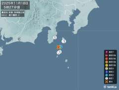 5時27分ごろ、Ｍ３．２　新島・神津島近海 北緯34.5度　東経