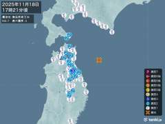 17時21分ごろ、Ｍ４．７　青森県東方沖 北緯40.9度　東経1
