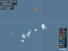 8時36分ごろ、Ｍ５．０　宮古島北西沖 北緯25.7度　東経12