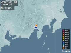 23時44分ごろ、Ｍ２．４　静岡県東部 北緯35.2度　東経13