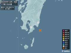17時15分ごろ、Ｍ３．２　大熊半島東方沖 北緯31.2度　東経