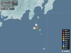 23時9分ごろ、Ｍ２．７　新島・神津島近海 北緯34.2度　東経