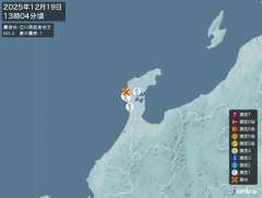 13時4分ごろ、Ｍ３．２　石川県能登地方 北緯37.2度　東経1