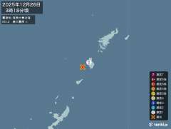 3時18分ごろ、Ｍ３．４　奄美大島近海 北緯27.7度　東経１２