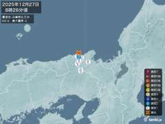 8時26分ごろ、Ｍ３．６　兵庫県北方沖 北緯35.7度　東経13