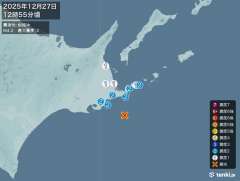 12時55分ごろ、Ｍ４．２　釧路沖 北緯42.9度　東経145.