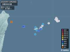 0時6分ごろ、Ｍ６．７　台湾北東部沖 北緯24.7度　東経122