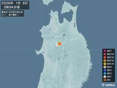 2時34分ごろ、Ｍ１．７　秋田県内陸北部 北緯40.2度　東経1