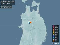 10時17分ごろ、Ｍ２．５　秋田県内陸北部 北緯40.2度　東経