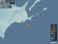 1時7分ごろ、Ｍ３．３　釧路沖 北緯42.8度　東経145.8度