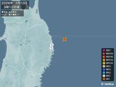 3時12分ごろ、Ｍ３．９　岩手県沖 北緯39.9度　東経142.