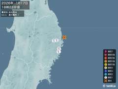 18時23分ごろ、Ｍ３．５　岩手県沖 北緯39.7度　東経142