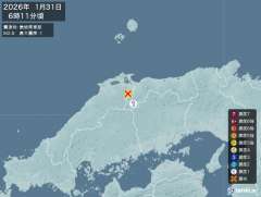6時11分ごろ、Ｍ２．８　島根県東部 北緯35.3度　東経133