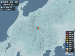 2時15分ごろ、Ｍ２．７　長野県中部 北緯36.2度　東経138