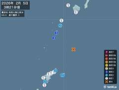 3時21分ごろ、Ｍ５．５　奄美大島北東沖 北緯29.1度　東経1