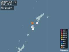 23時13分ごろ、Ｍ３．２　奄美大島近海 北緯28.0度　東経1