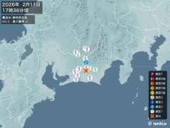 17時36分ごろ、Ｍ３．５　静岡県西部 北緯34.9度　東経13
