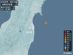 6時23分ごろ、Ｍ４．０　宮城県沖 北緯37.9度　東経141.