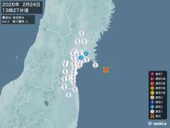 13時27分ごろ、Ｍ４．０　宮城県沖 北緯38.2度　東経141