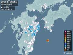 18時7分ごろ、Ｍ４．９　四国沖 北緯32.1度　東経132.7