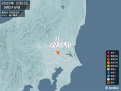 5時24分ごろ、Ｍ３．２　茨城県南部 北緯36.1度　東経139