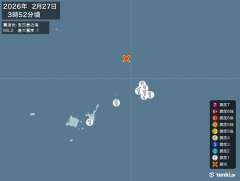 3時52分ごろ、Ｍ５．２　宮古島近海 北緯25.3度　東経124