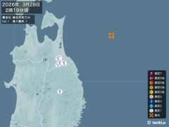 2時19分ごろ、Ｍ４．１　青森県東方沖 北緯41.0度　東経14