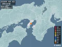 0時53分ごろ、Ｍ３．１　大阪湾 北緯34.5度　東経135.0