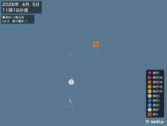11時18分ごろ、Ｍ４．８　父島近海 北緯27.9度　東経142