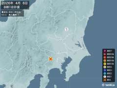8時18分ごろ、Ｍ３．５　神奈川県西部 北緯35.6度　東経13
