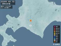 5時42分ごろ、Ｍ３．０　上川地方南部 北緯43.0度　東経14