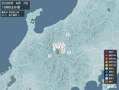 19時52分ごろ、Ｍ３．２　長野県中部 北緯36.2度　東経13