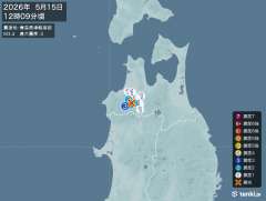 12時9分ごろ、Ｍ３．４　青森県津軽南部 北緯40.6度　東経1