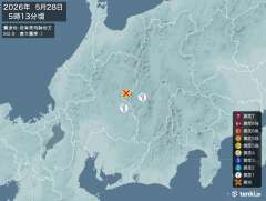 5時13分ごろ、Ｍ２．９　岐阜県飛騨地方 北緯35.9度　東経1