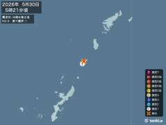 5時21分ごろ、Ｍ２．９　沖縄本島近海 北緯27.4度　東経12
