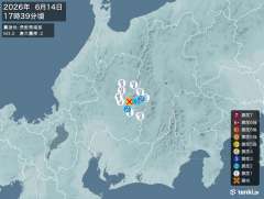 17時39分ごろ、Ｍ３．２　長野県南部 北緯35.8度　東経13