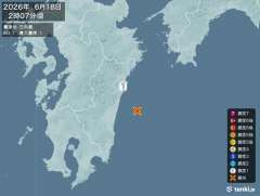 2時7分ごろ、Ｍ３．１　日向灘 北緯32.1度　東経131.9度