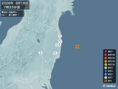 7時33分ごろ、Ｍ４．１　福島県沖 北緯37.3度　東経141.