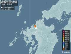 5時17分ごろ、Ｍ２．７　福岡県福岡地方 北緯33.6度　東経1