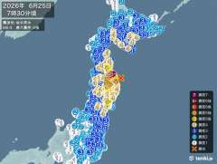 7時30分ごろ、Ｍ６．９　岩手県沖 北緯40.2度　東経142.