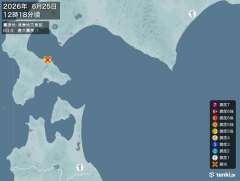 12時18分ごろ、Ｍ３．９　渡島地方東部 北緯42.1度　東経1