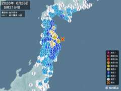 5時21分ごろ、Ｍ６．１　岩手県沖 北緯40.2度　東経142.