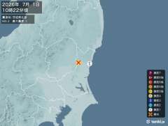 10時22分ごろ、Ｍ３．３　茨城県北部 北緯36.6度　東経14