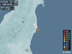 2時3分ごろ、Ｍ３．４　福島県沖 北緯37.1度　東経141.1