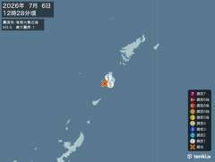 12時28分ごろ、Ｍ３．５　奄美大島近海 北緯27.7度　東経1