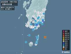 6時49分ごろ、Ｍ５．２　大隅半島東方沖 北緯30.7度　東経1