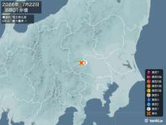 8時1分ごろ、Ｍ２．０　埼玉県北部 北緯36.1度　東経139.